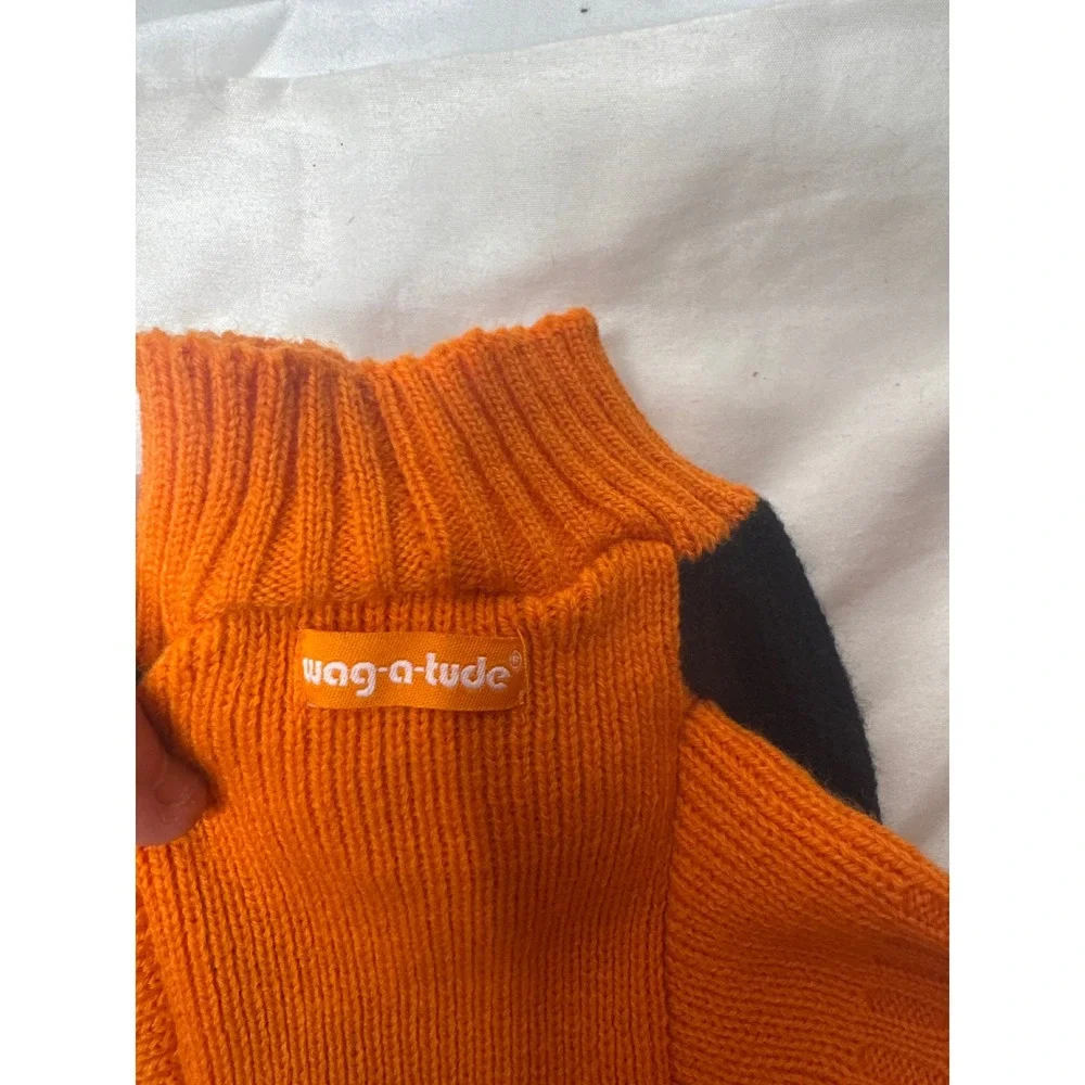 Wag-a-tude Halloween Pumpkin Dog Sweater Black Orange XS Jack-O-Lantern